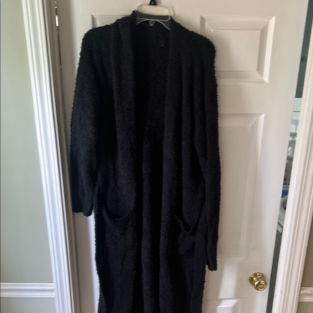 SKIMS Black Women's cozy Cardigan with shorts and top